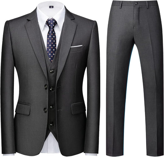 KUDORO Men Suits 3 Piece Slim Fit Single Breasted Two Buttons Wedding Business Tuxedo Suit Blazer Waistcoat Trousers