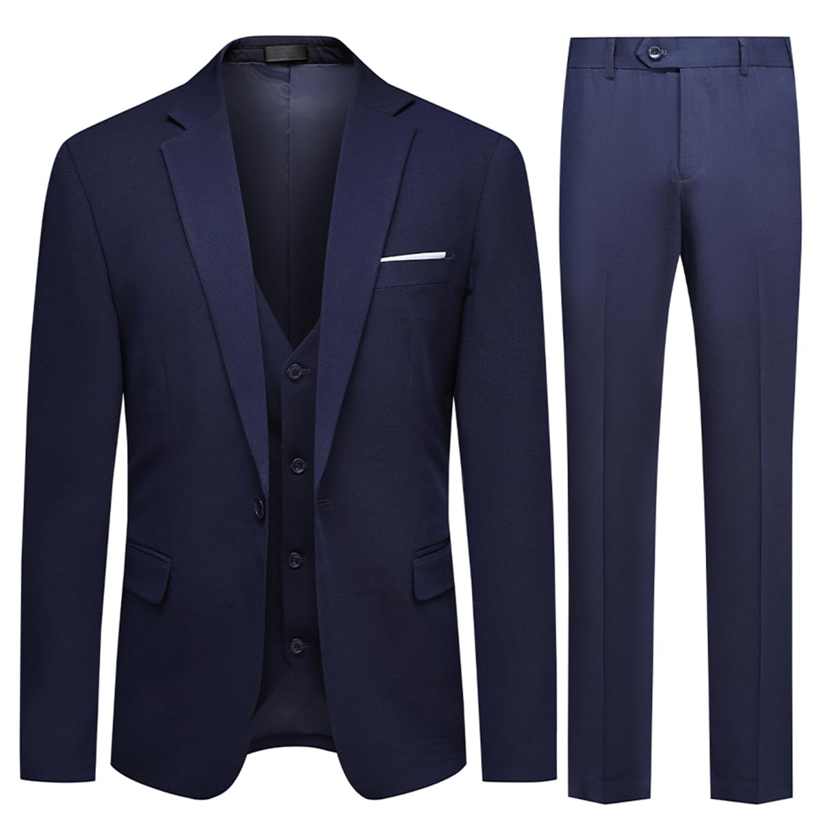 Allthemen Mens 3 Piece Suit 1 Button Business Solid Color Stretch Tuxedo Blazer Waistcoat Trousers