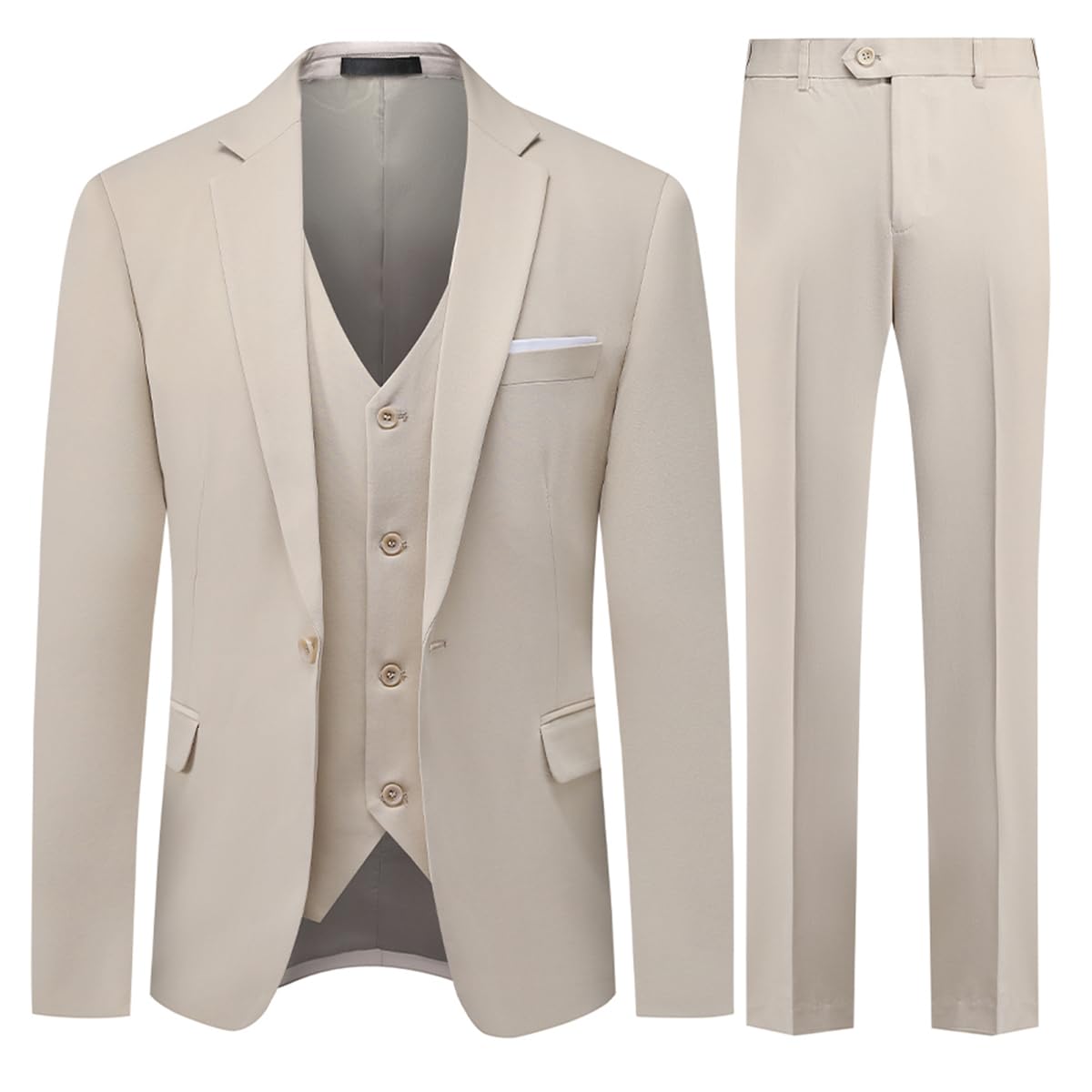 Allthemen Mens 3 Piece Suit 1 Button Business Solid Color Stretch Tuxedo Blazer Waistcoat Trousers