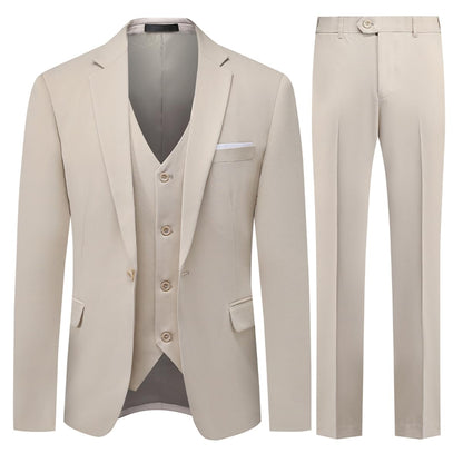 Allthemen Mens 3 Piece Suit 1 Button Business Solid Color Stretch Tuxedo Blazer Waistcoat Trousers