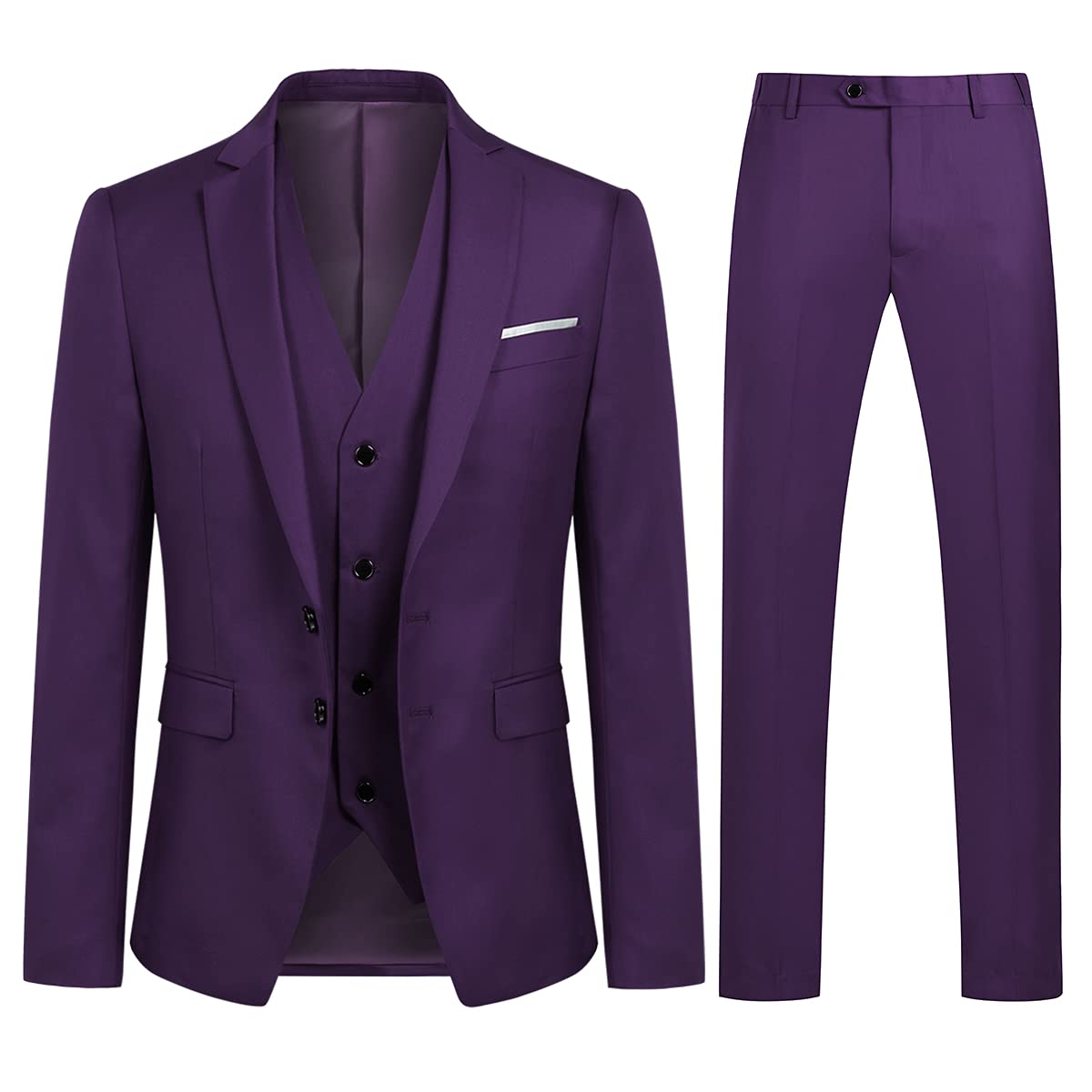 YOUTHUP Mens Slim Fit 3 Piece Suit 2 Button Business Wedding Suits Tuxedo Blazer Waistcoat Trousers
