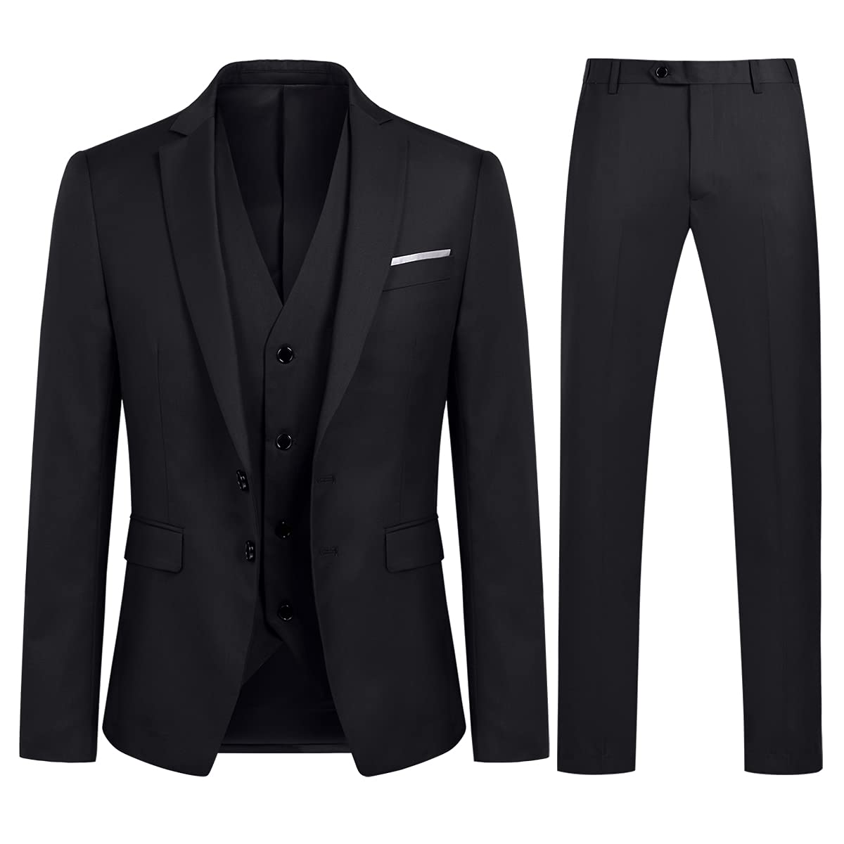 YOUTHUP Mens Slim Fit 3 Piece Suit 2 Button Business Wedding Suits Tuxedo Blazer Waistcoat Trousers