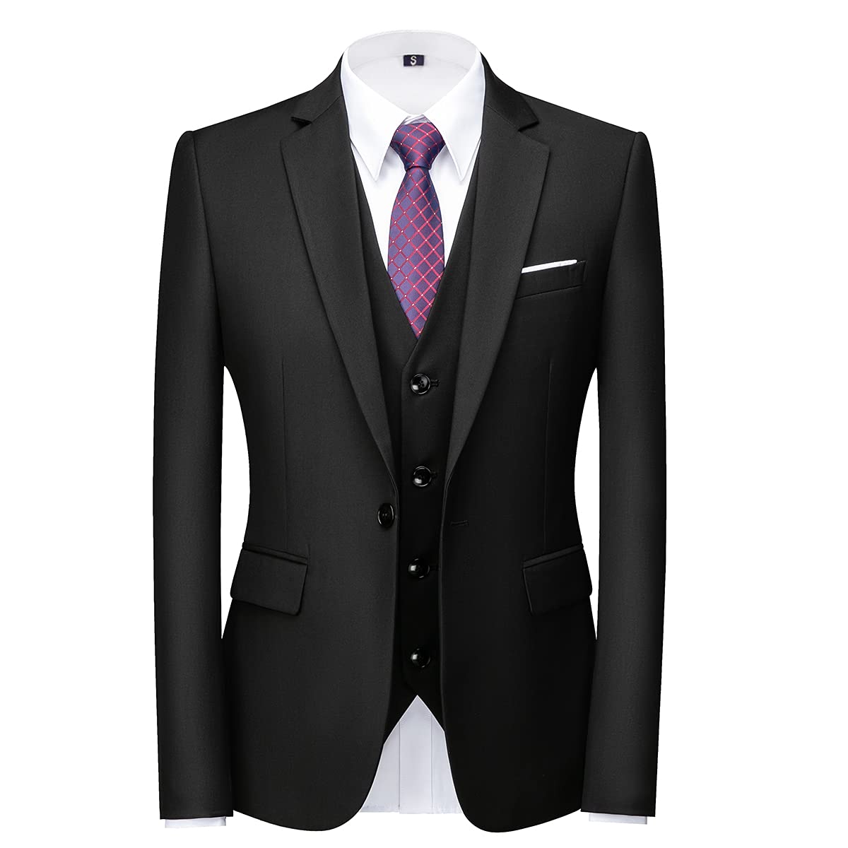 Men Suits 3 Piece Slim Fit Single Breasted One Button Tuxedo Suit Blazer Waistcoat Trousers Set