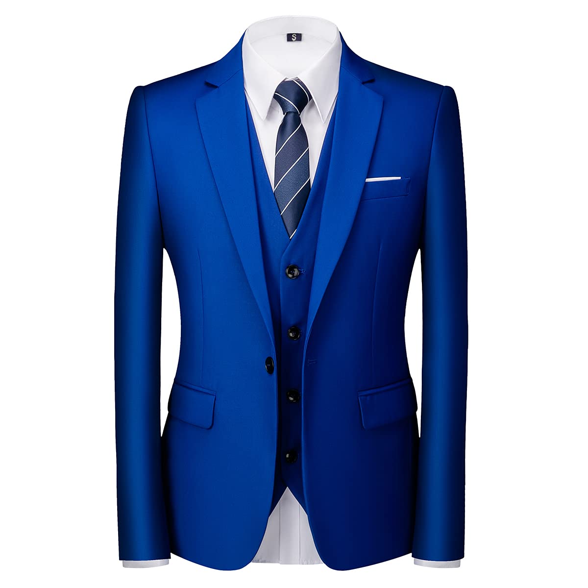 Men Suits 3 Piece Slim Fit Single Breasted One Button Tuxedo Suit Blazer Waistcoat Trousers Set