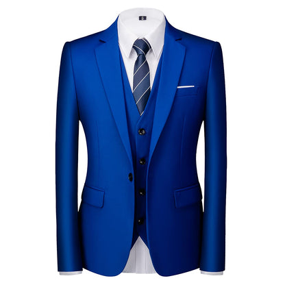 Men Suits 3 Piece Slim Fit Single Breasted One Button Tuxedo Suit Blazer Waistcoat Trousers Set