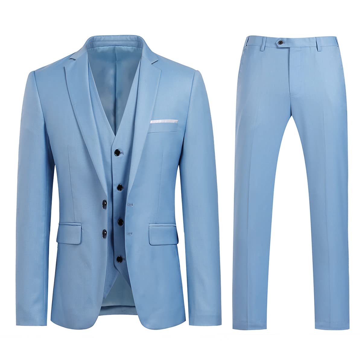 YOUTHUP Mens Slim Fit 3 Piece Suit 2 Button Business Wedding Suits Tuxedo Blazer Waistcoat Trousers