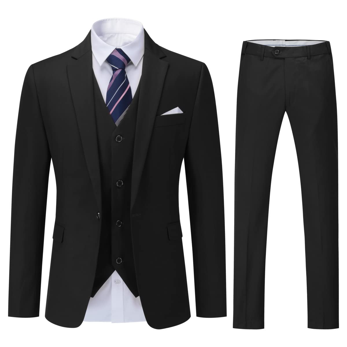 ecomlystyle Men's 3 Piece Suit - Formal Business Slim Fit Blazer, Waistcoat & Pants