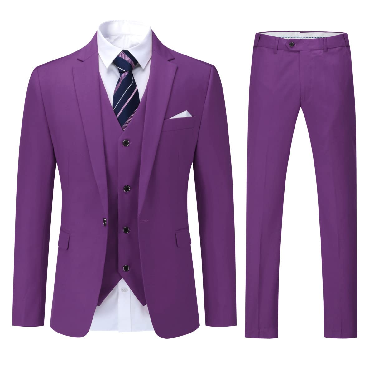ecomlystyle Men's 3 Piece Suit - Formal Business Slim Fit Blazer, Waistcoat & Pants