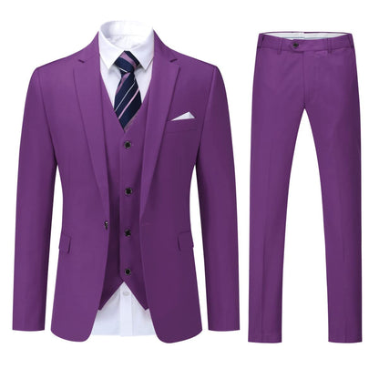 ecomlystyle Men's 3 Piece Suit - Formal Business Slim Fit Blazer, Waistcoat & Pants