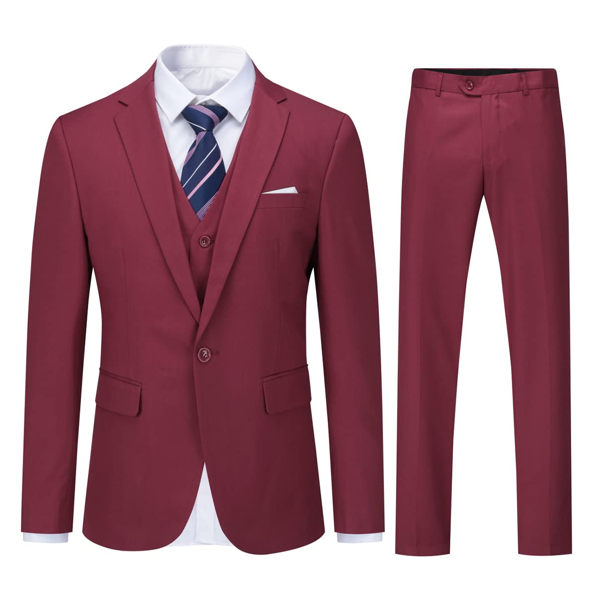 ecomlystyle Men's 3 Piece Suit - Formal Business Slim Fit Blazer, Waistcoat & Pants