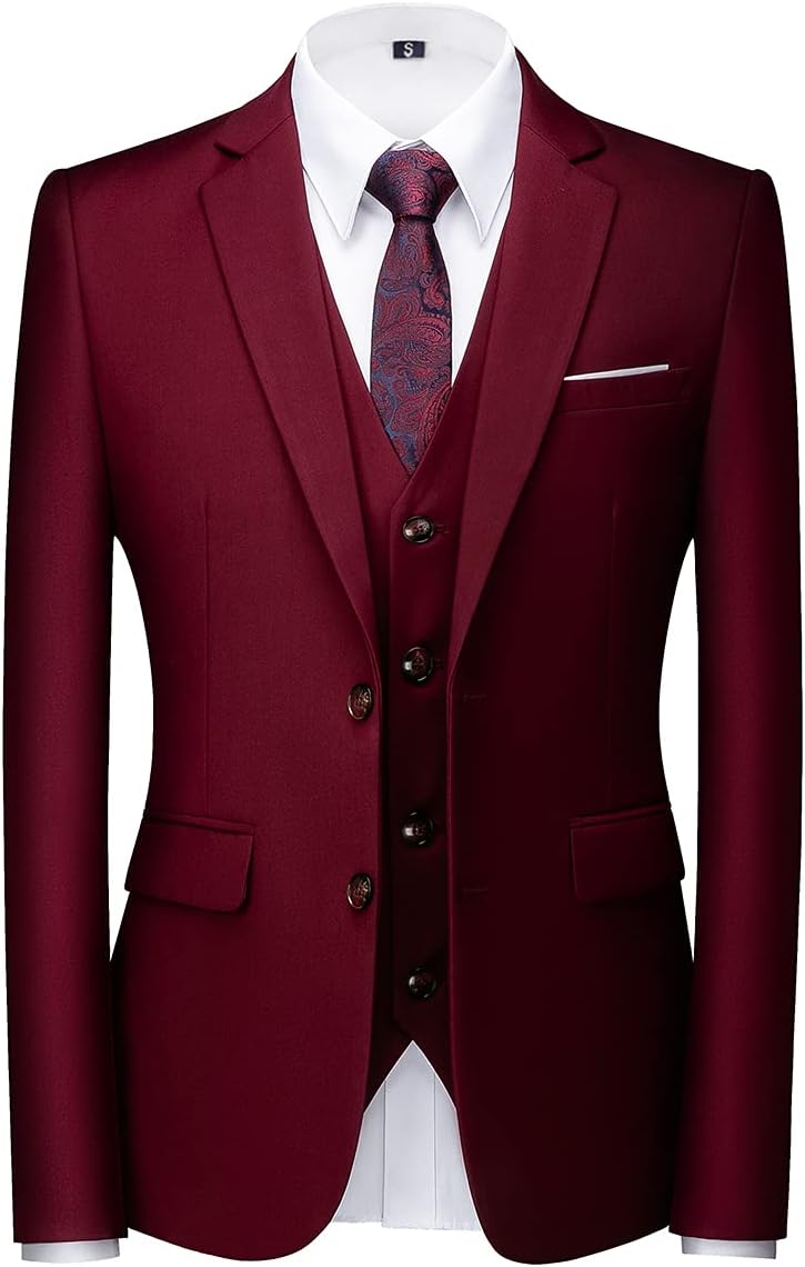KUDORO Men Suits 3 Piece Slim Fit Single Breasted Two Buttons Wedding Business Tuxedo Suit Blazer Waistcoat Trousers