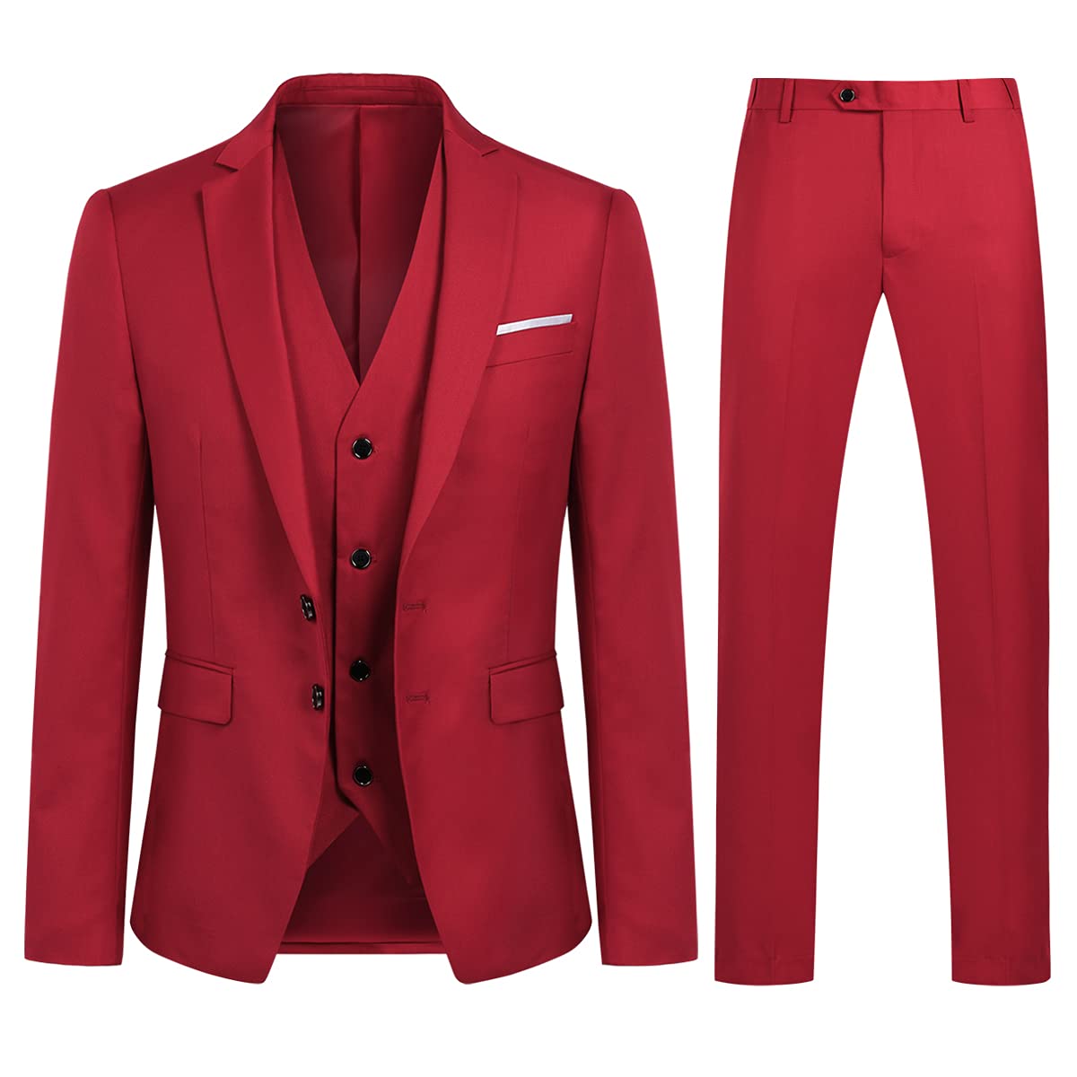 YOUTHUP Mens Slim Fit 3 Piece Suit 2 Button Business Wedding Suits Tuxedo Blazer Waistcoat Trousers
