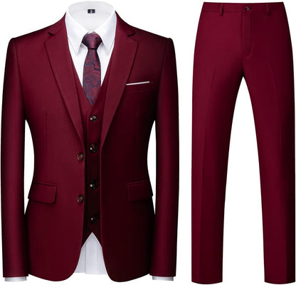 KUDORO Men Suits 3 Piece Slim Fit Single Breasted Two Buttons Wedding Business Tuxedo Suit Blazer Waistcoat Trousers