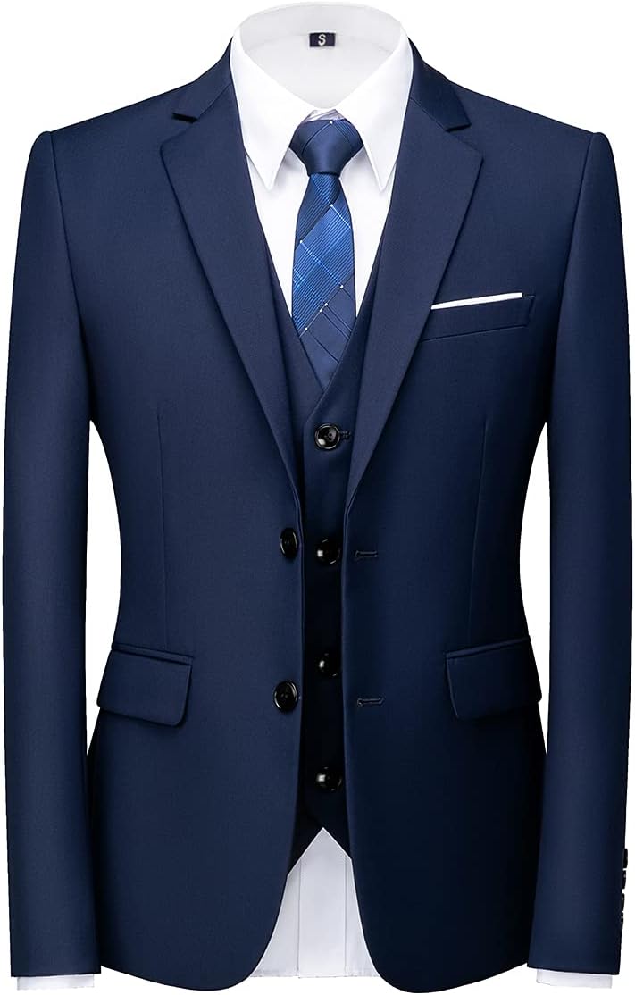 KUDORO Men Suits 3 Piece Slim Fit Single Breasted Two Buttons Wedding Business Tuxedo Suit Blazer Waistcoat Trousers