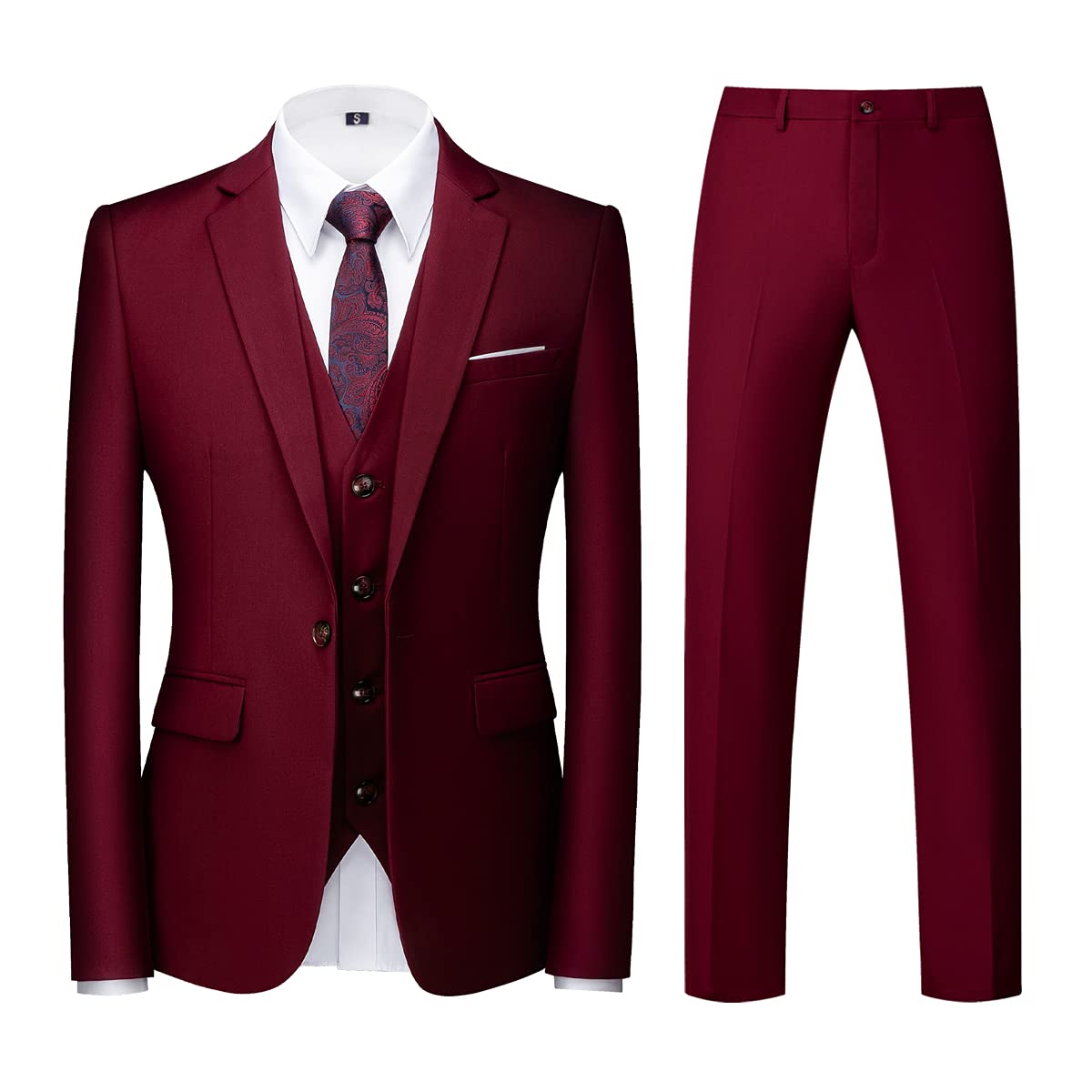 Men Suits 3 Piece Slim Fit Single Breasted One Button Tuxedo Suit Blazer Waistcoat Trousers Set