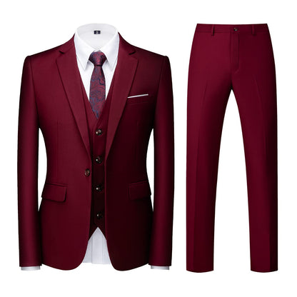 Men Suits 3 Piece Slim Fit Single Breasted One Button Tuxedo Suit Blazer Waistcoat Trousers Set