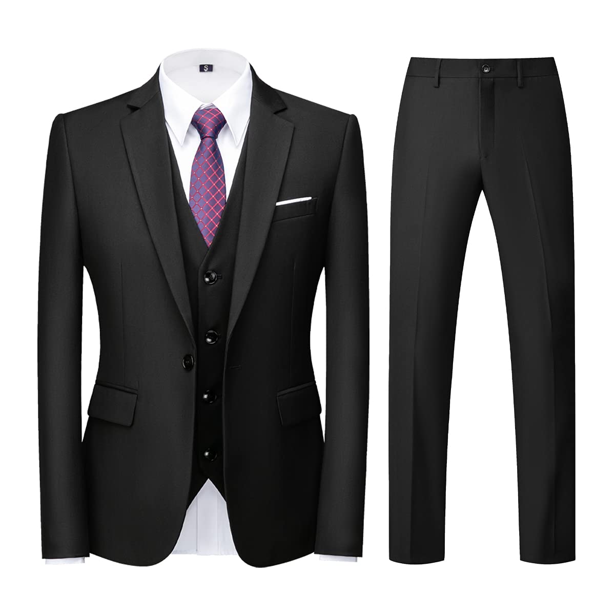 Men Suits 3 Piece Slim Fit Single Breasted One Button Tuxedo Suit Blazer Waistcoat Trousers Set