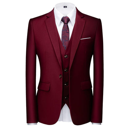 Men Suits 3 Piece Slim Fit Single Breasted One Button Tuxedo Suit Blazer Waistcoat Trousers Set