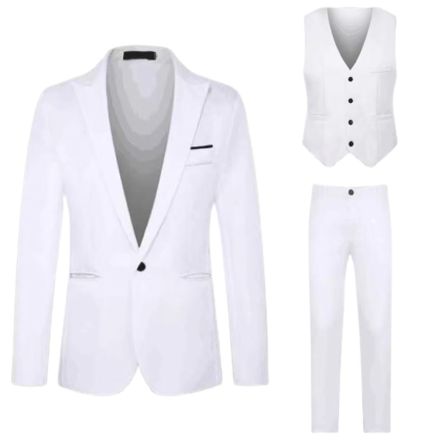 Big and Tall Mens Classic Formal Suits 3 Piece Notch Lapel Two Button Blazer Jacket Slim Fit Vest Flat Front Dress Pants Solid Color Business Suit Sets for Party Prom Dinner Wedding
