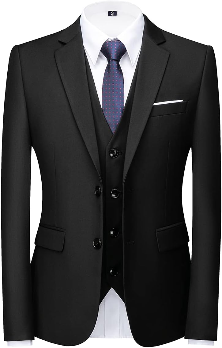 KUDORO Men Suits 3 Piece Slim Fit Single Breasted Two Buttons Wedding Business Tuxedo Suit Blazer Waistcoat Trousers