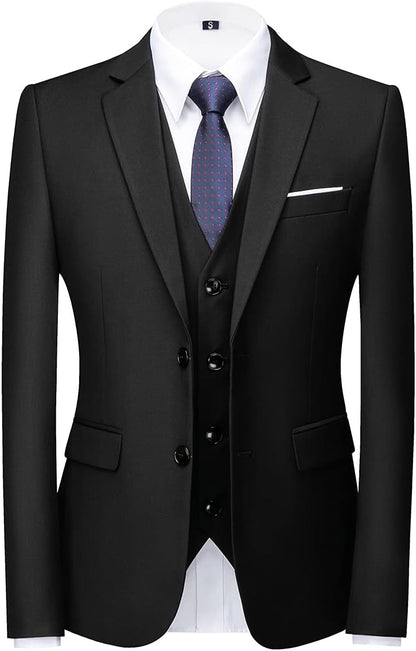 KUDORO Men Suits 3 Piece Slim Fit Single Breasted Two Buttons Wedding Business Tuxedo Suit Blazer Waistcoat Trousers