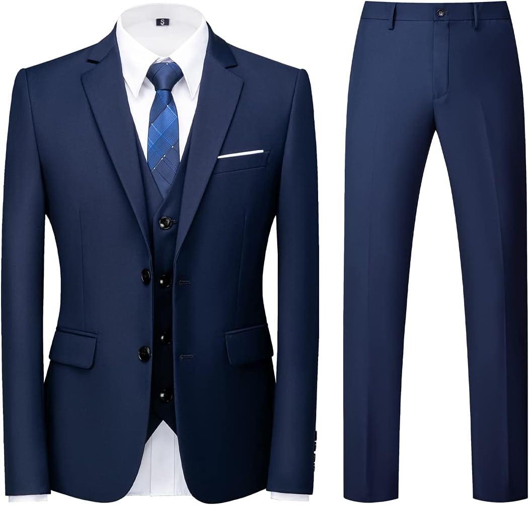 KUDORO Men Suits 3 Piece Slim Fit Single Breasted Two Buttons Wedding Business Tuxedo Suit Blazer Waistcoat Trousers