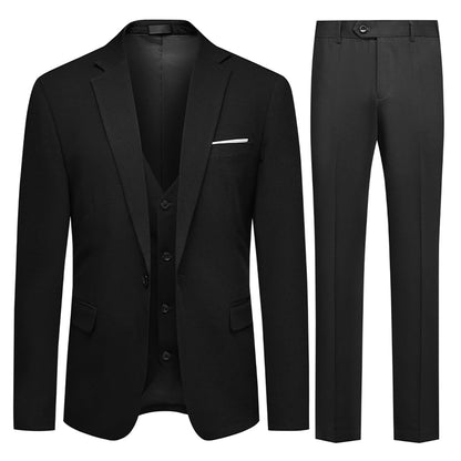 Allthemen Mens 3 Piece Suit 1 Button Business Solid Color Stretch Tuxedo Blazer Waistcoat Trousers
