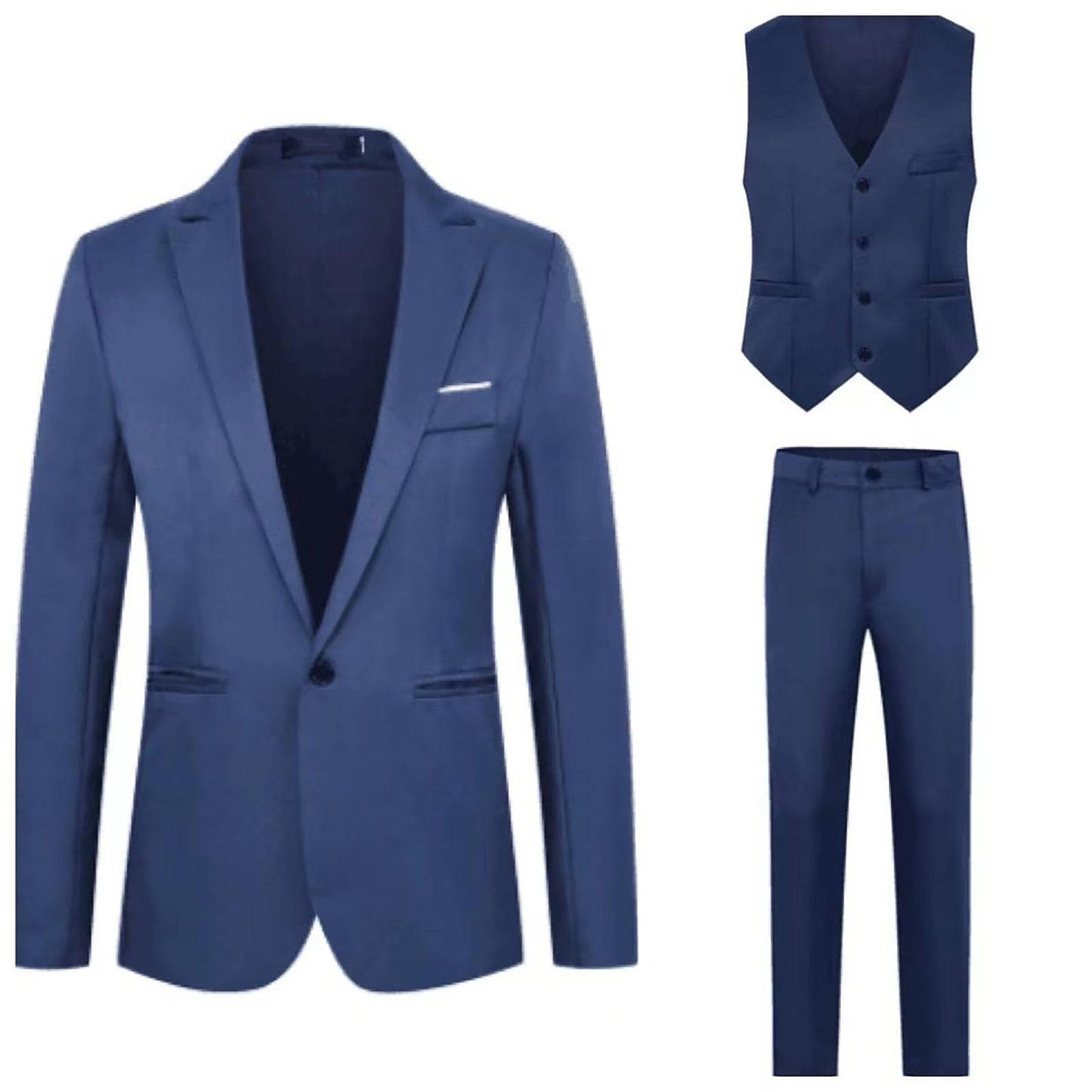Big and Tall Mens Classic Formal Suits 3 Piece Notch Lapel Two Button Blazer Jacket Slim Fit Vest Flat Front Dress Pants Solid Color Business Suit Sets for Party Prom Dinner Wedding