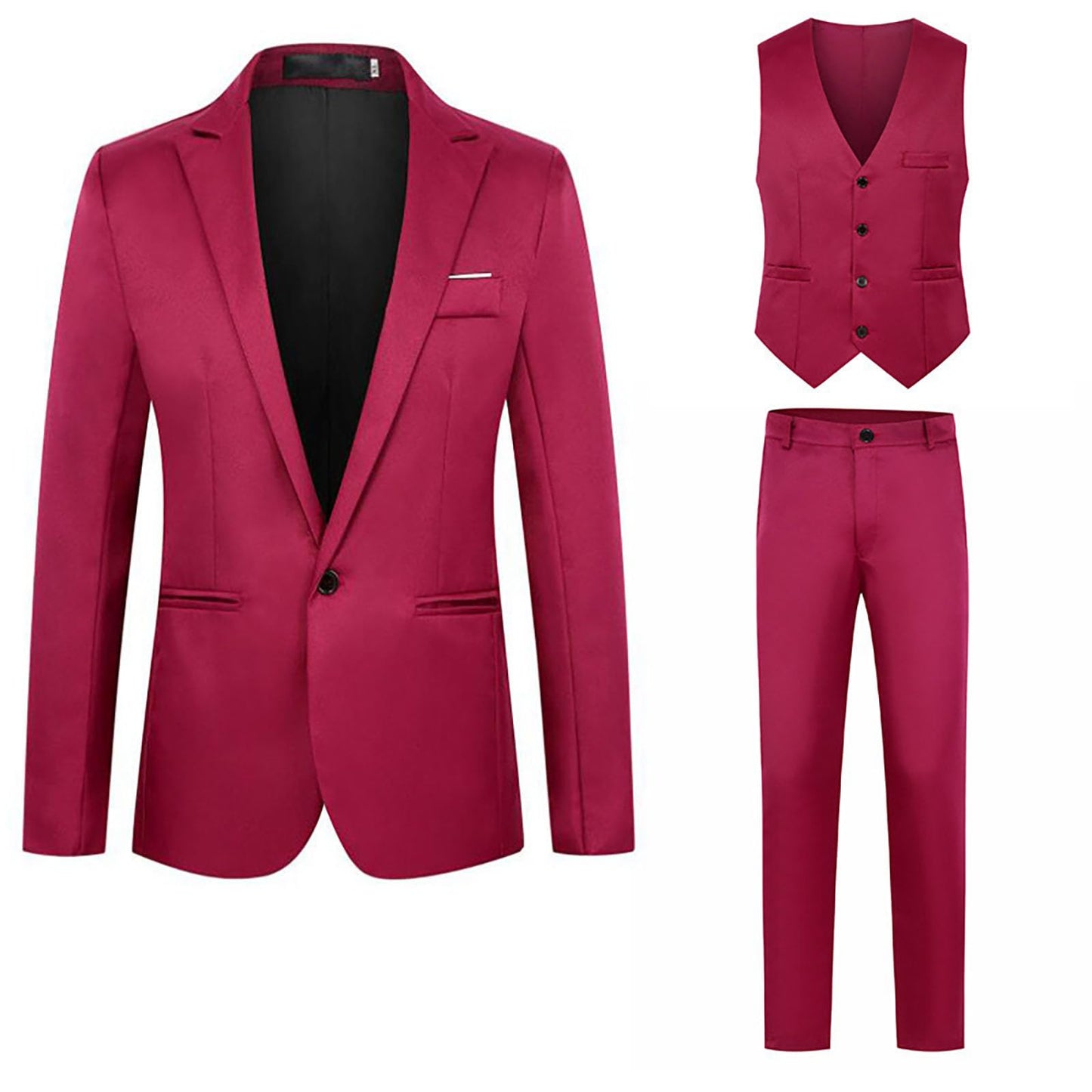 Big and Tall Mens Classic Formal Suits 3 Piece Notch Lapel Two Button Blazer Jacket Slim Fit Vest Flat Front Dress Pants Solid Color Business Suit Sets for Party Prom Dinner Wedding