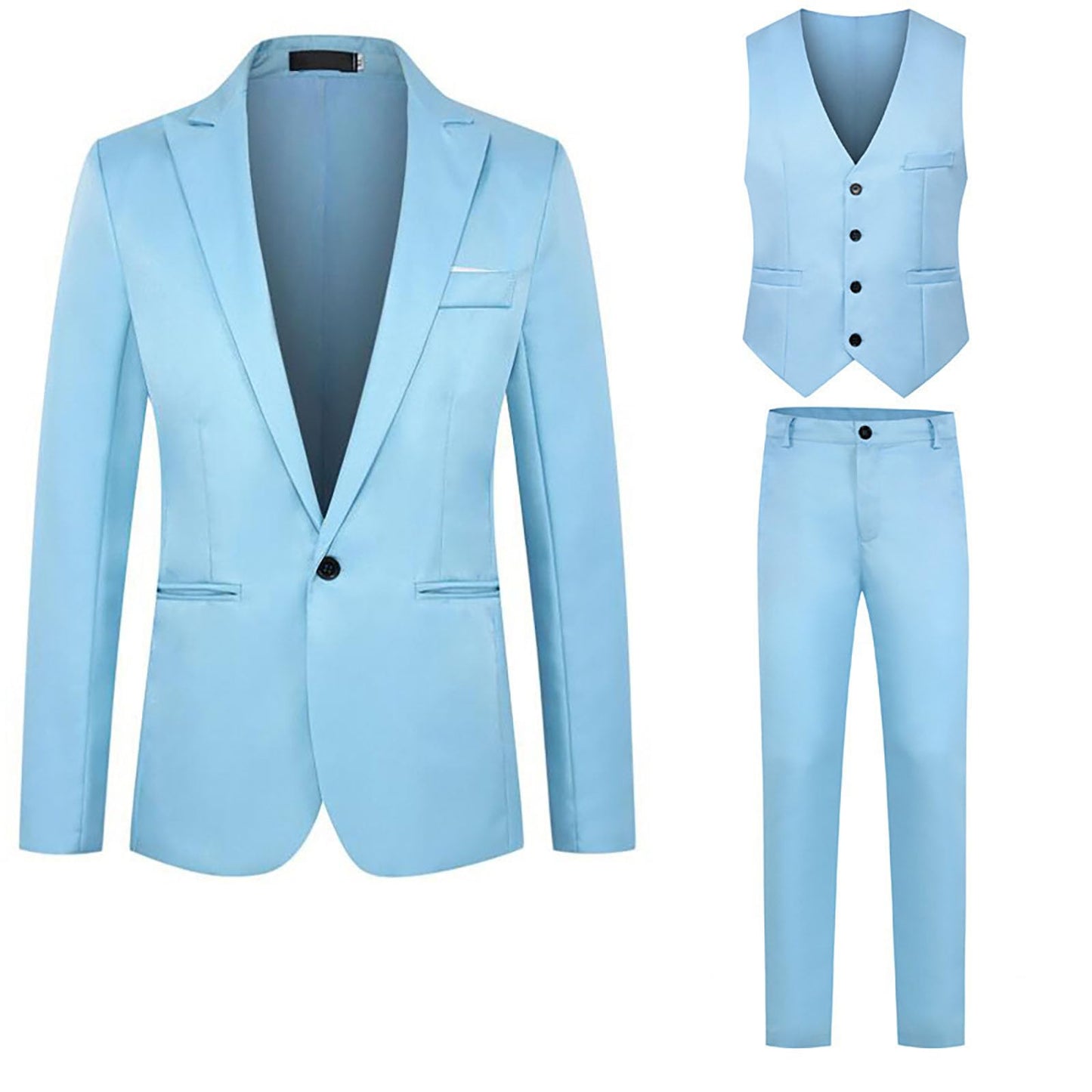 Big and Tall Mens Classic Formal Suits 3 Piece Notch Lapel Two Button Blazer Jacket Slim Fit Vest Flat Front Dress Pants Solid Color Business Suit Sets for Party Prom Dinner Wedding