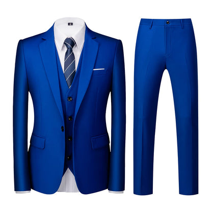 Men Suits 3 Piece Slim Fit Single Breasted One Button Tuxedo Suit Blazer Waistcoat Trousers Set