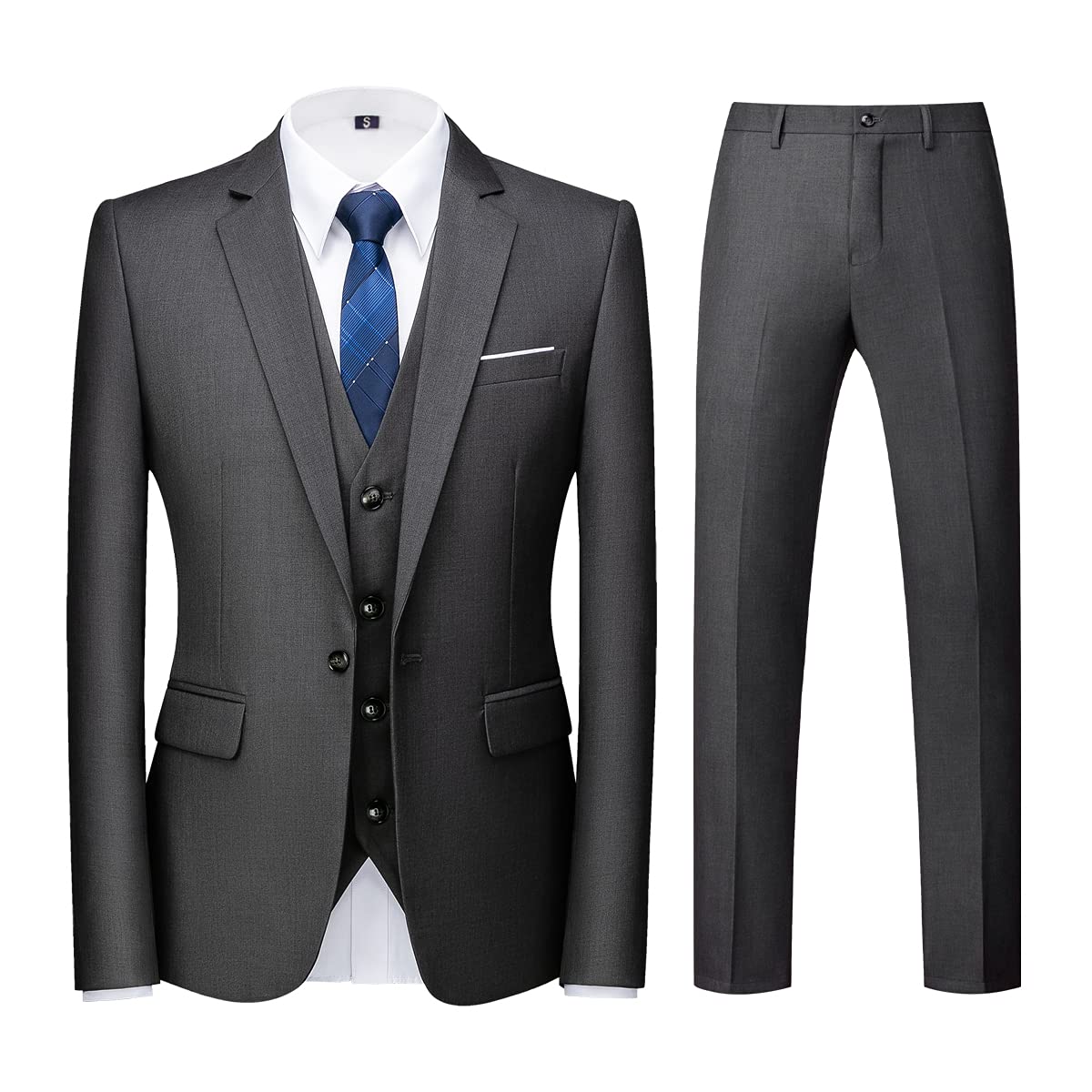 Men Suits 3 Piece Slim Fit Single Breasted One Button Tuxedo Suit Blazer Waistcoat Trousers Set