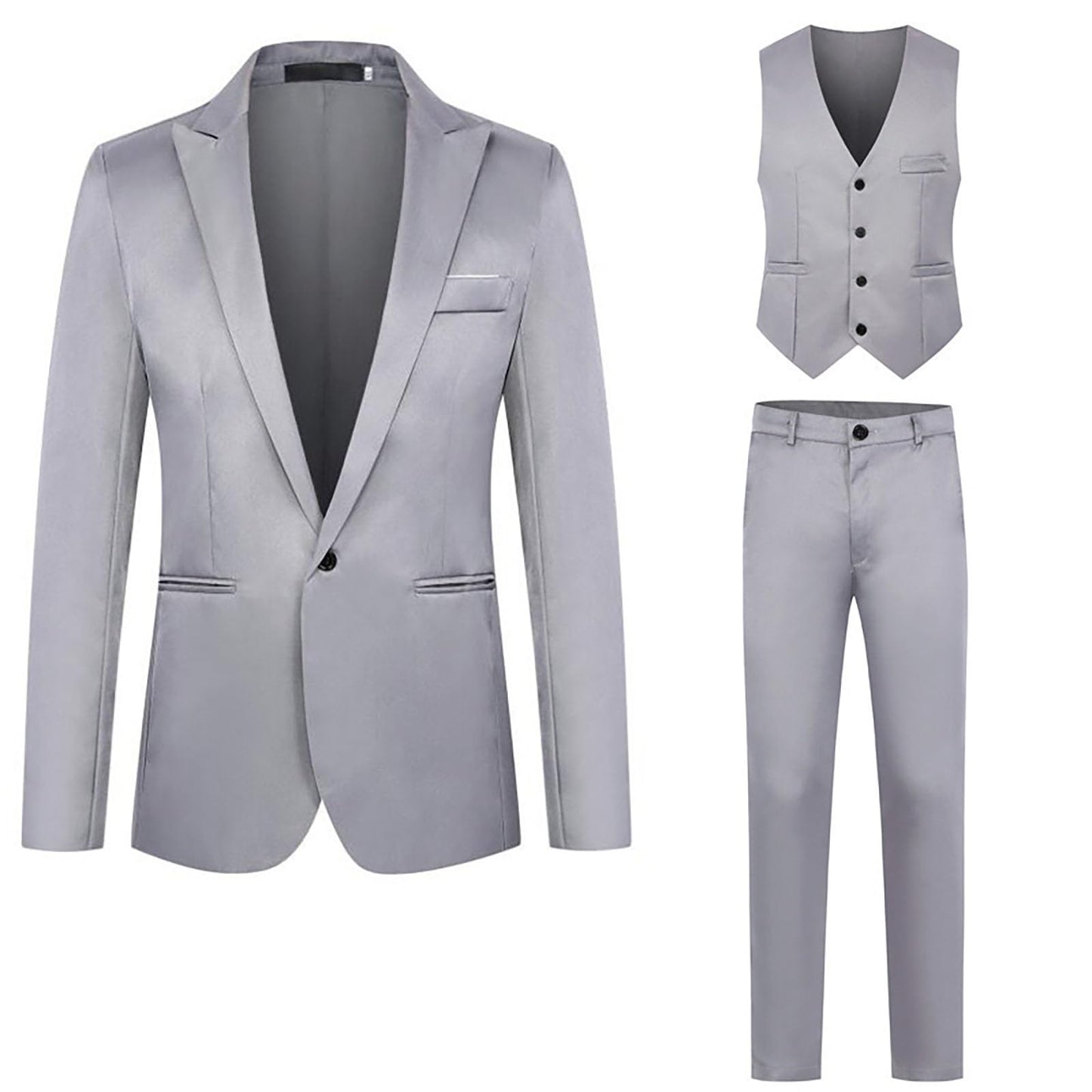 Big and Tall Mens Classic Formal Suits 3 Piece Notch Lapel Two Button Blazer Jacket Slim Fit Vest Flat Front Dress Pants Solid Color Business Suit Sets for Party Prom Dinner Wedding