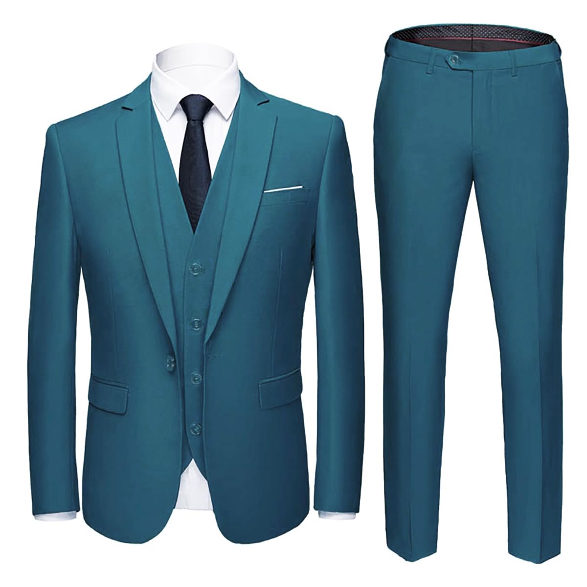 YOUTHUP Mens 3 Piece Suit 1 Button Slim Fit Business Wedding Tuxedo Suits Blazer Waistcoat and Pants
