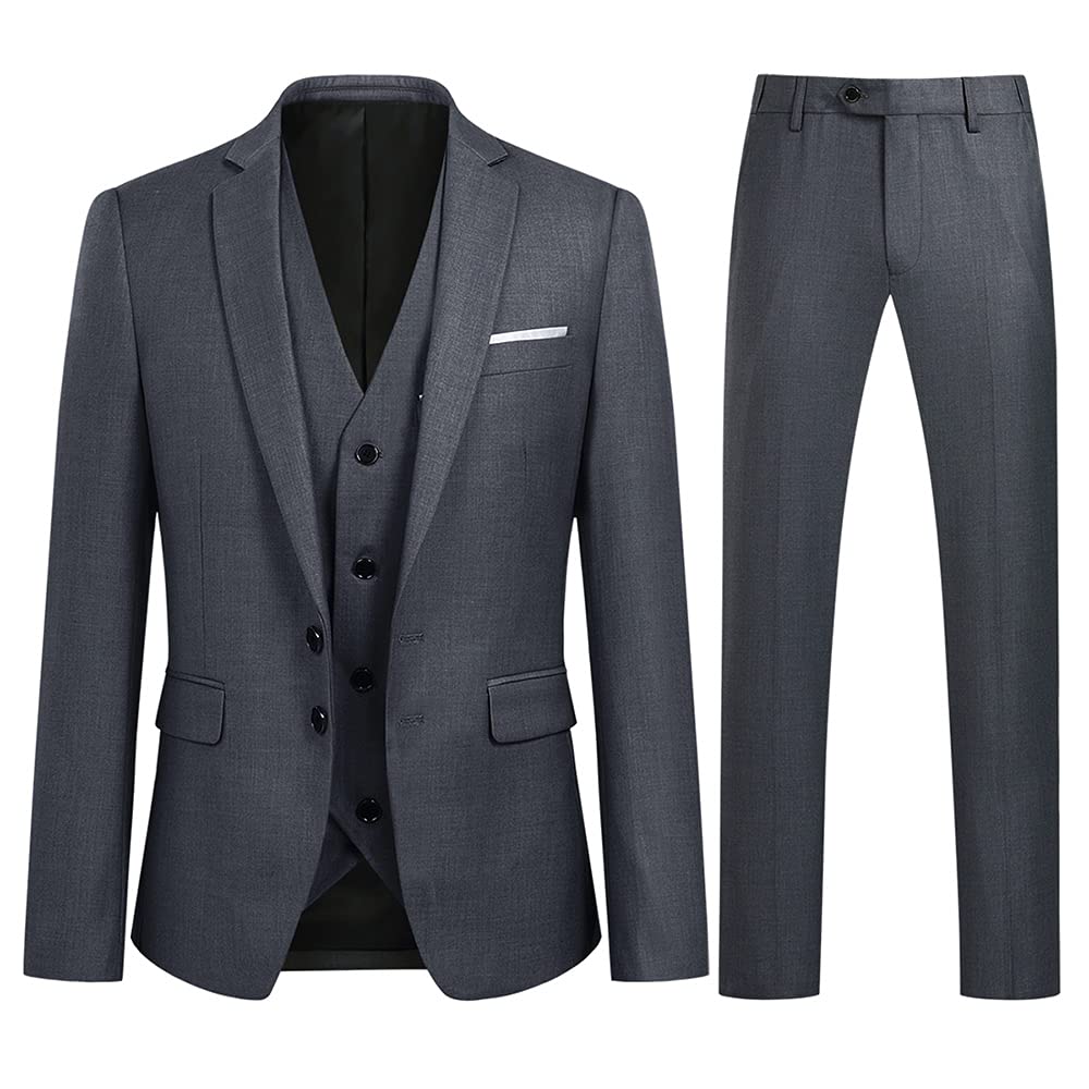 YOUTHUP Mens Slim Fit 3 Piece Suit 2 Button Business Wedding Suits Tuxedo Blazer Waistcoat Trousers