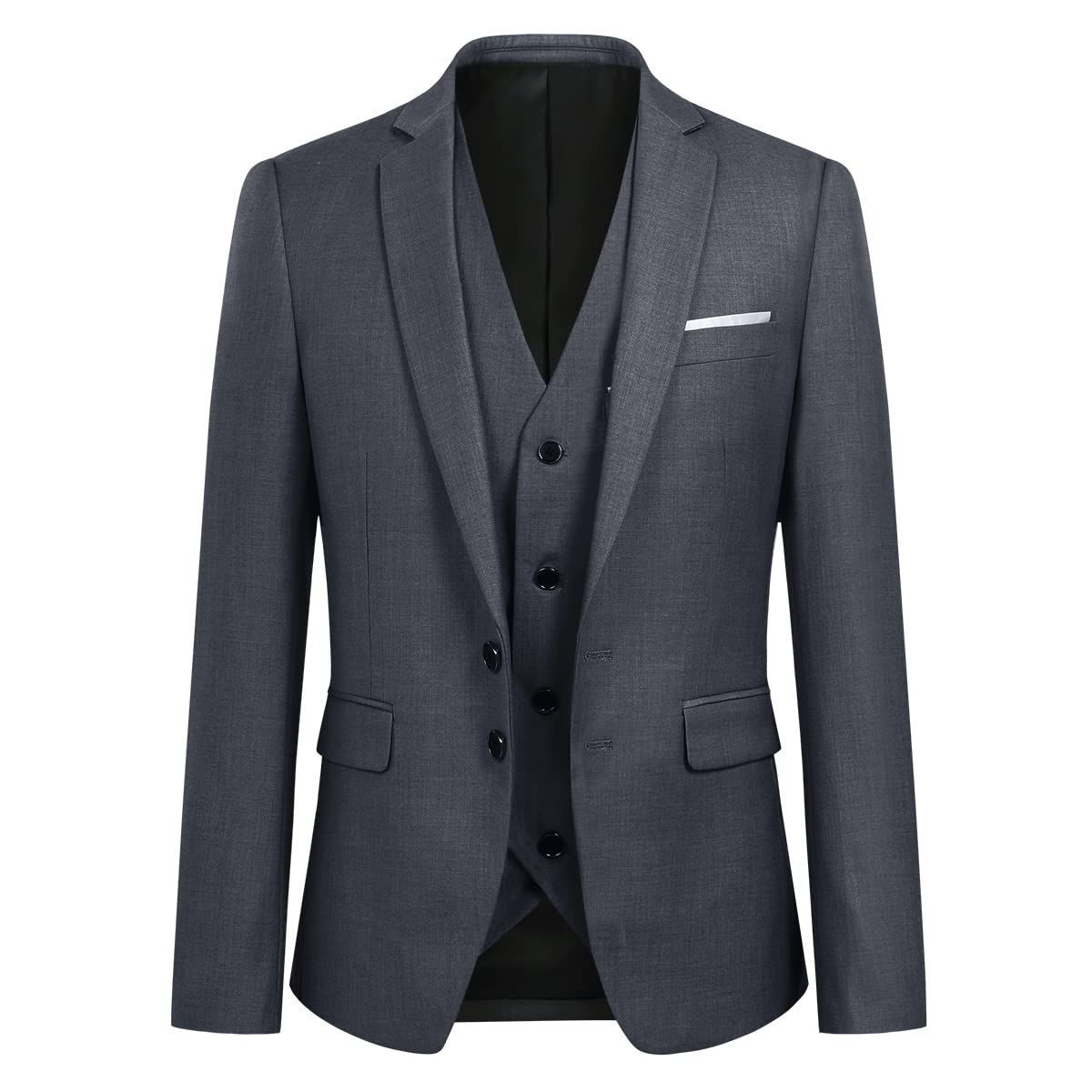 YOUTHUP Mens Slim Fit 3 Piece Suit 2 Button Business Wedding Suits Tuxedo Blazer Waistcoat Trousers