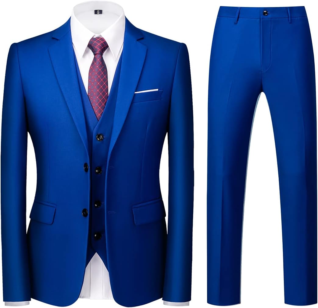 KUDORO Men Suits 3 Piece Slim Fit Single Breasted Two Buttons Wedding Business Tuxedo Suit Blazer Waistcoat Trousers