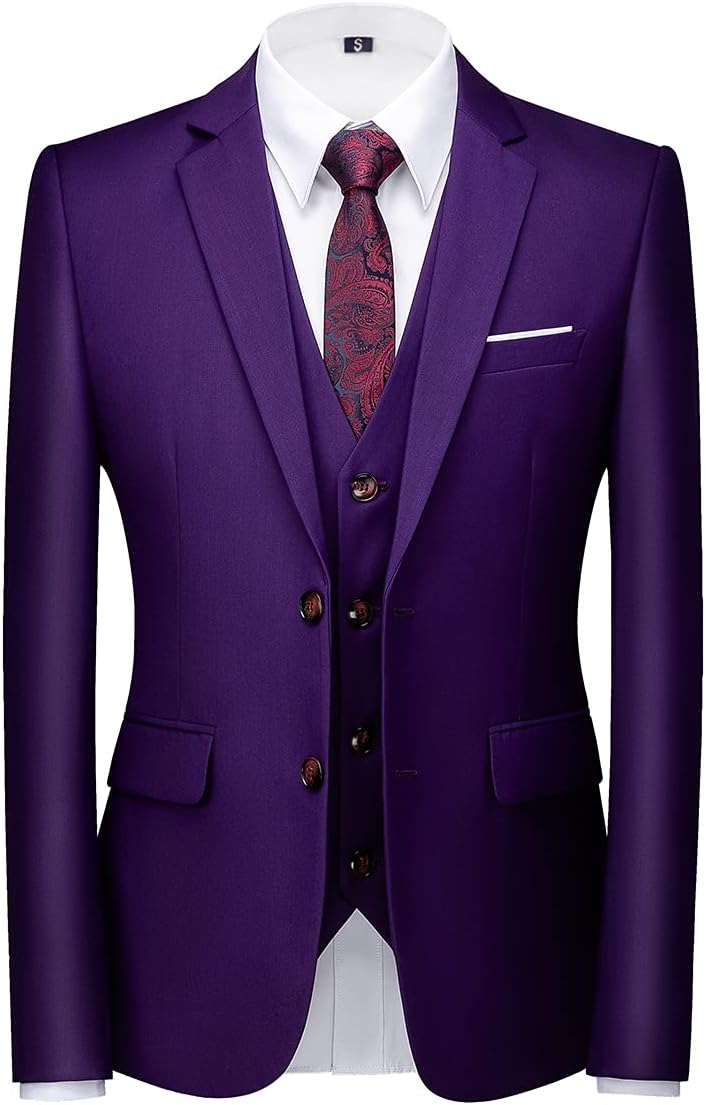 KUDORO Men Suits 3 Piece Slim Fit Single Breasted Two Buttons Wedding Business Tuxedo Suit Blazer Waistcoat Trousers
