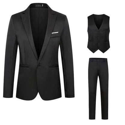 Big and Tall Mens Classic Formal Suits 3 Piece Notch Lapel Two Button Blazer Jacket Slim Fit Vest Flat Front Dress Pants Solid Color Business Suit Sets for Party Prom Dinner Wedding
