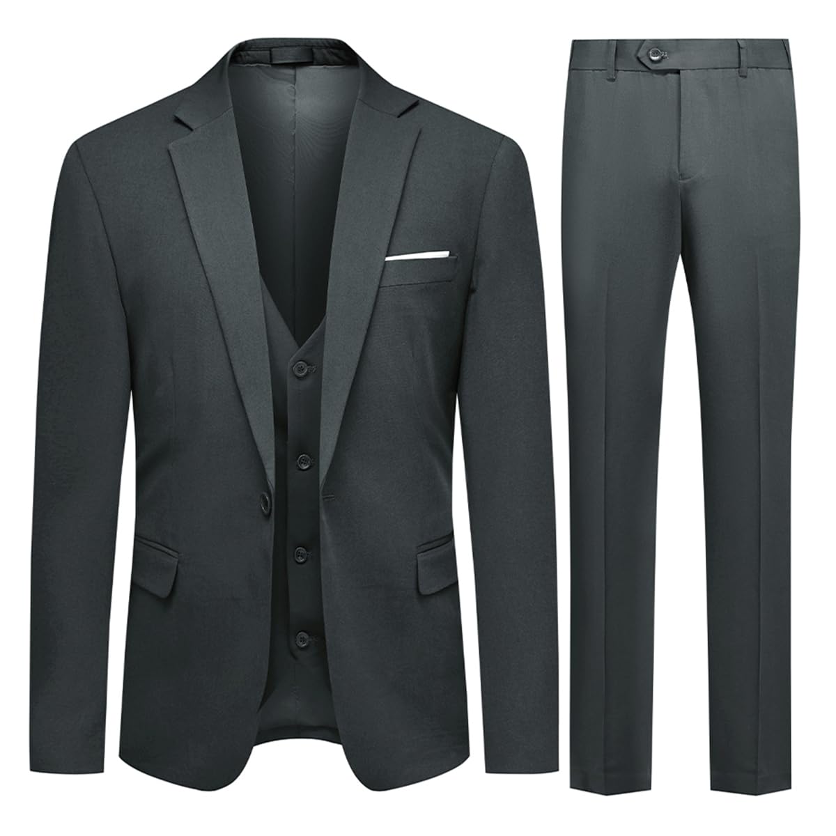 Allthemen Mens 3 Piece Suit 1 Button Business Solid Color Stretch Tuxedo Blazer Waistcoat Trousers