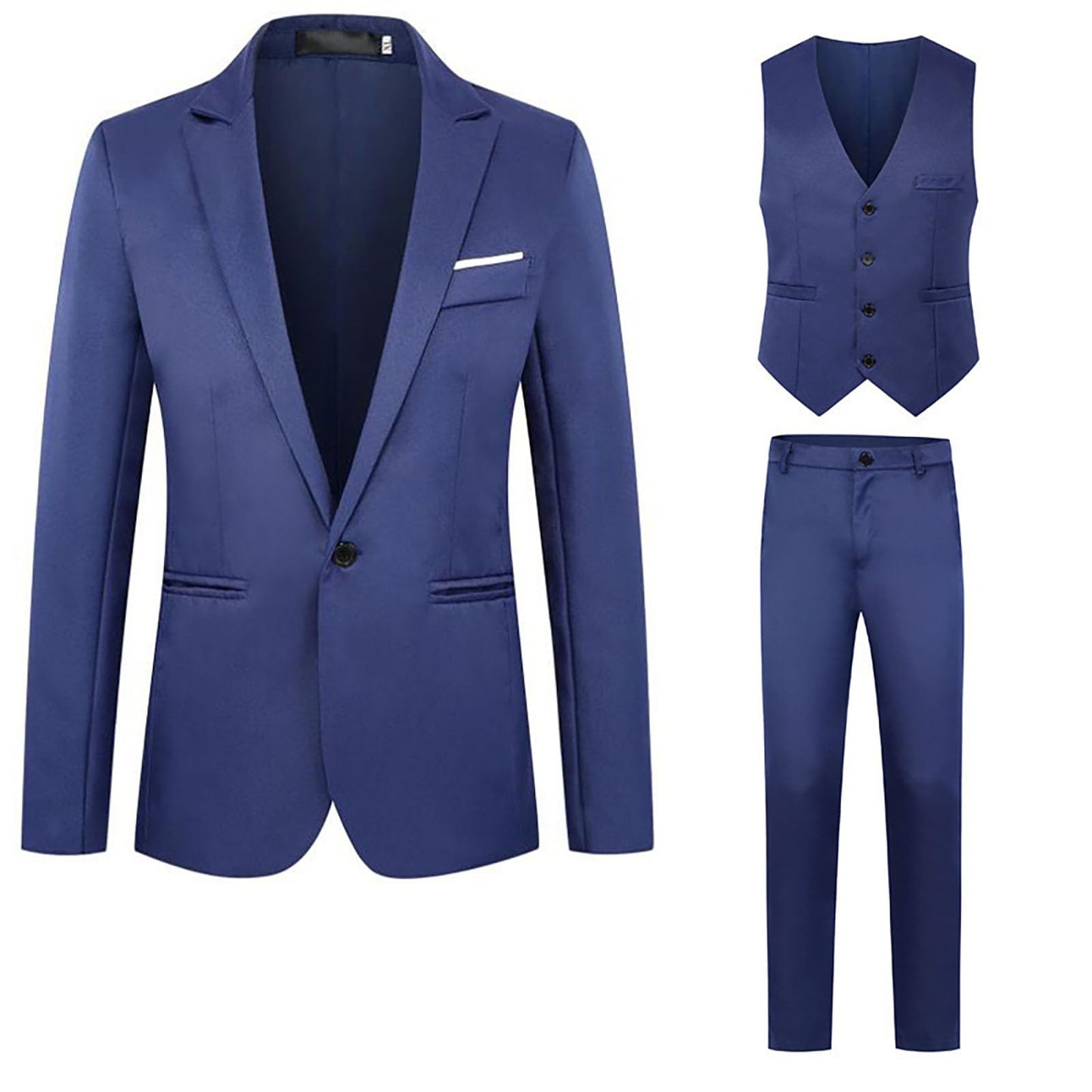 Big and Tall Mens Classic Formal Suits 3 Piece Notch Lapel Two Button Blazer Jacket Slim Fit Vest Flat Front Dress Pants Solid Color Business Suit Sets for Party Prom Dinner Wedding