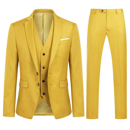 YOUTHUP Mens Slim Fit 3 Piece Suit 2 Button Business Wedding Suits Tuxedo Blazer Waistcoat Trousers