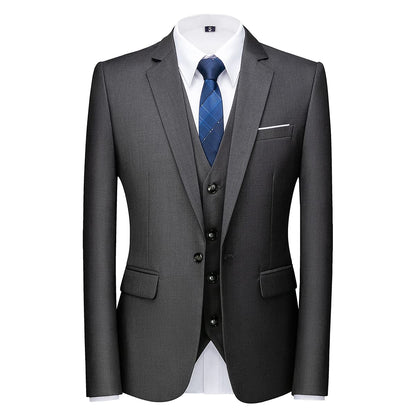 Men Suits 3 Piece Slim Fit Single Breasted One Button Tuxedo Suit Blazer Waistcoat Trousers Set