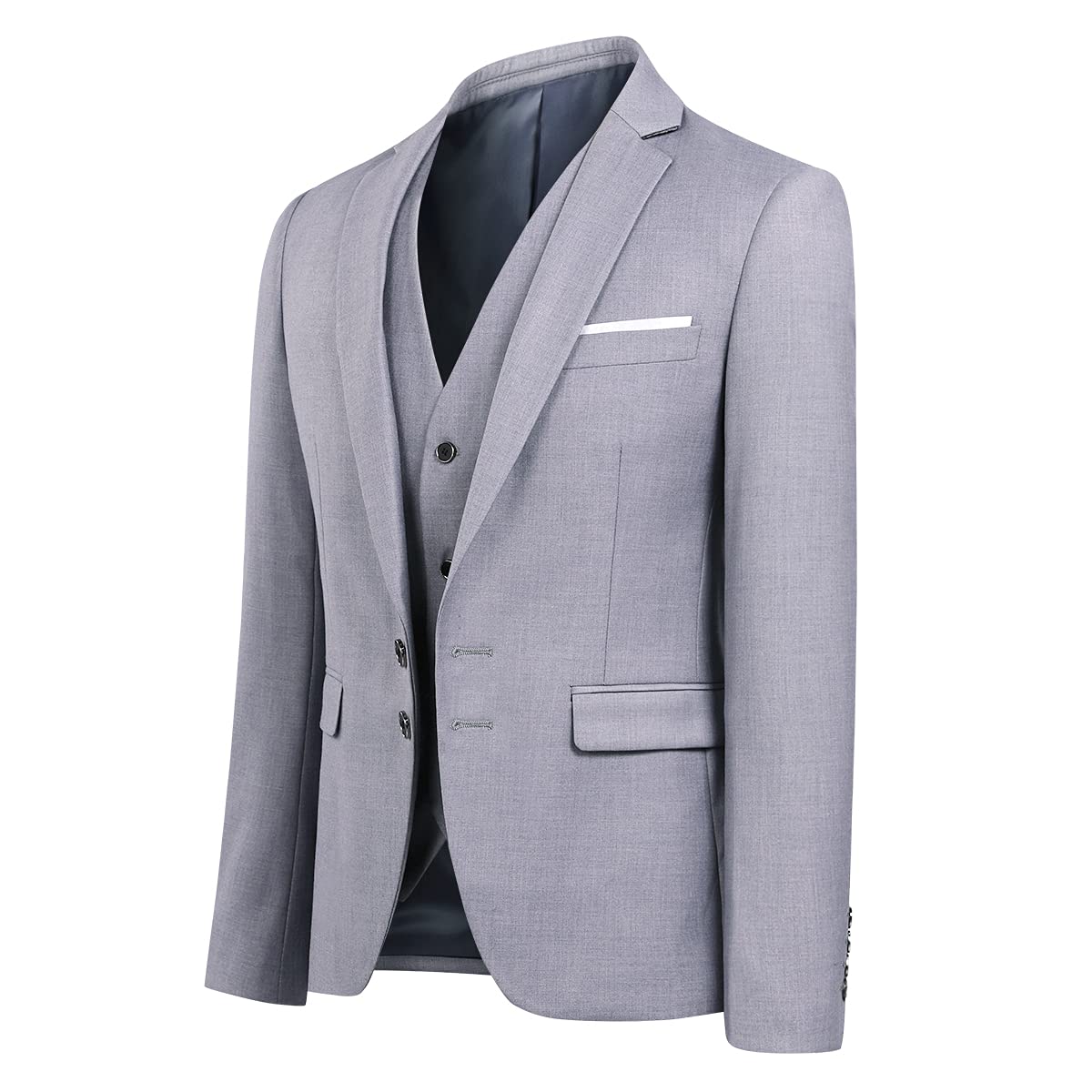 YOUTHUP Mens Slim Fit 3 Piece Suit 2 Button Business Wedding Suits Tuxedo Blazer Waistcoat Trousers