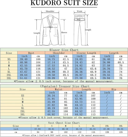 KUDORO Men Suits 3 Piece Slim Fit Single Breasted Two Buttons Wedding Business Tuxedo Suit Blazer Waistcoat Trousers