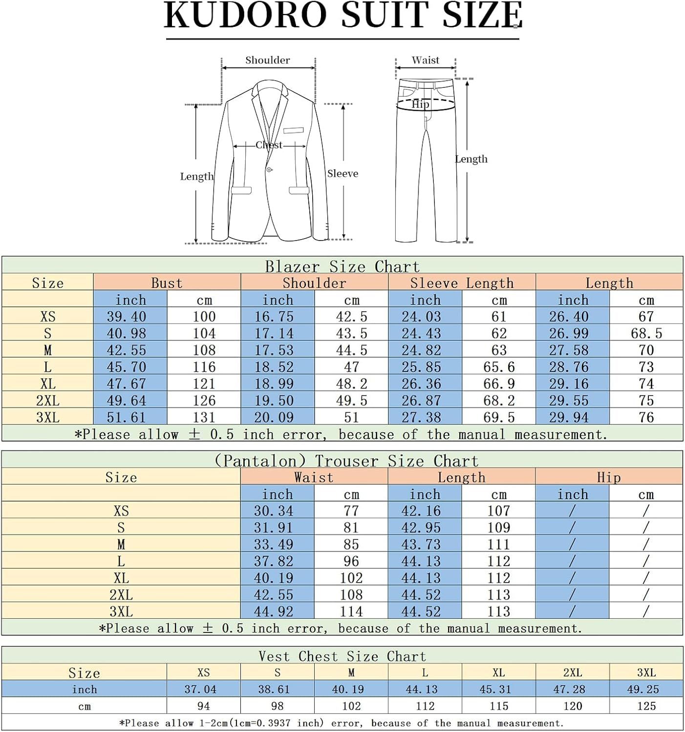 KUDORO Men Suits 3 Piece Slim Fit Single Breasted Two Buttons Wedding Business Tuxedo Suit Blazer Waistcoat Trousers