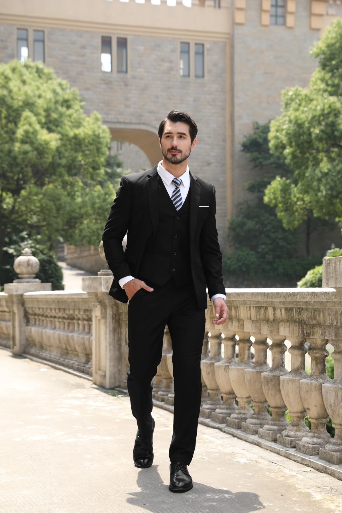 YOUTHUP Mens 3 Piece Suit 1 Button Slim Fit Business Wedding Tuxedo Suits Blazer Waistcoat and Pants